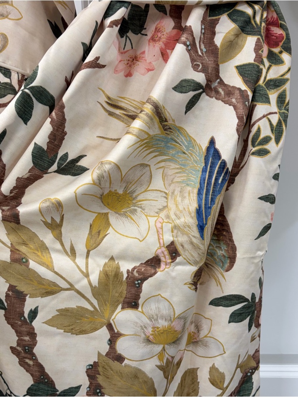 POTTERY BARN Nola Silky Piped Robe Bird Floral Print Belted Long-Size Small - Picture 9 of 12